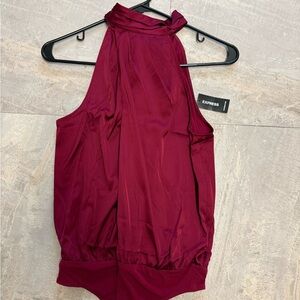 Express Sleeveless High-Neck Bodysuit-Wine